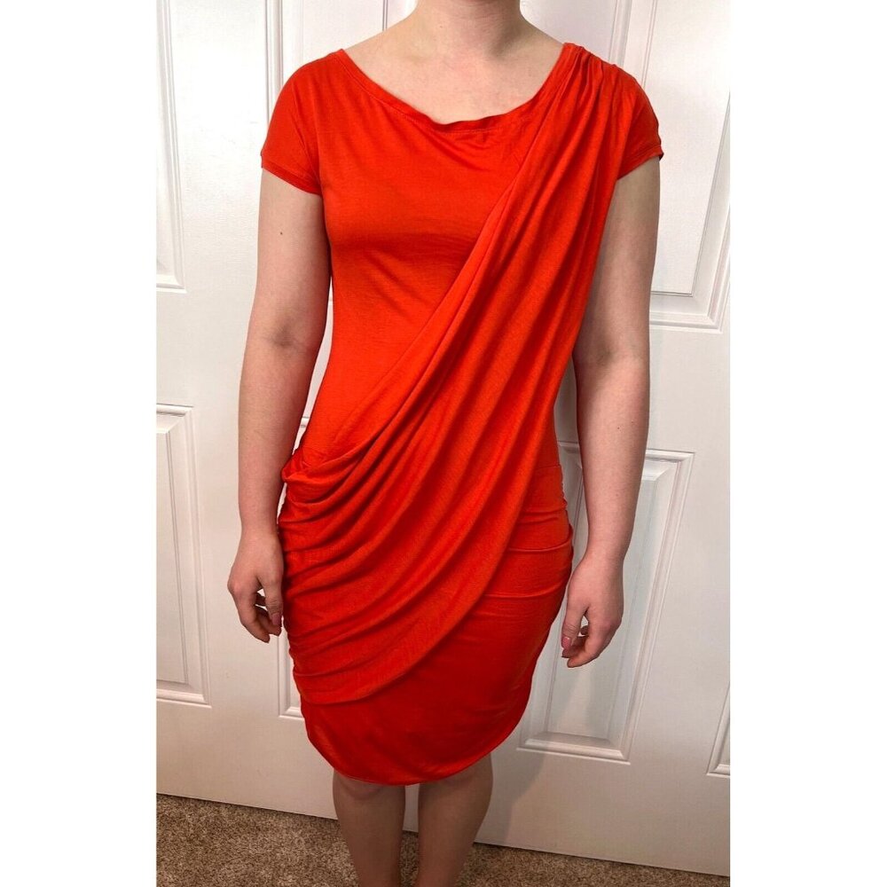 BCBG Maxazria Saffron Orange Trudie Draped Ruched Soft Jersey Dress Size S